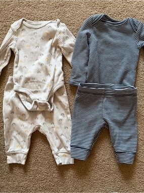 Carter's Cream Rainbow Ribbed Two-Piece Set & Blue Stripe Two-Piece Set